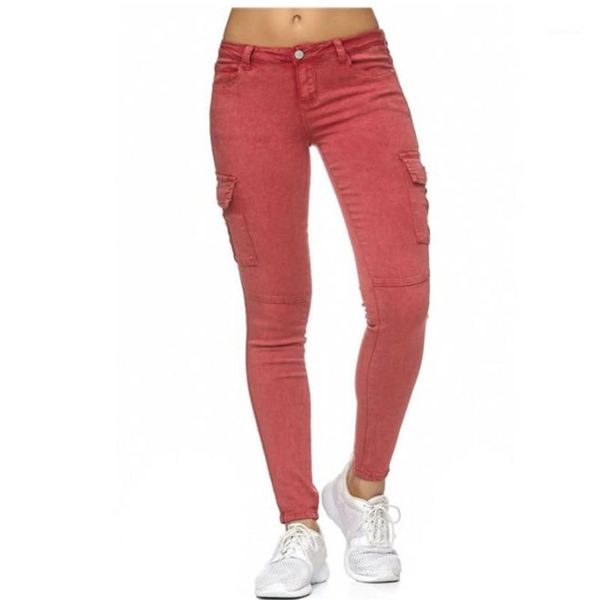 

fashion female trousers with pockets skinny solid color designer womens jeans mid waist capris ladies pencil pants, Blue
