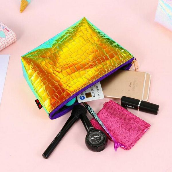 

women's travel portable cosmetic bag fashion bright color crocodile storage bag