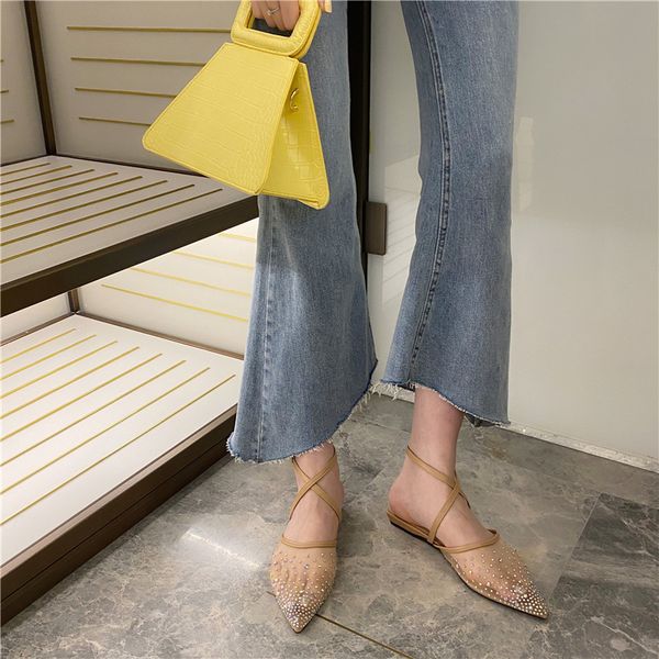 

pointed toe slippers casual summer women's shoes glitter slides low pantofle jelly soft cover rubber 2020 fabric rome, Black