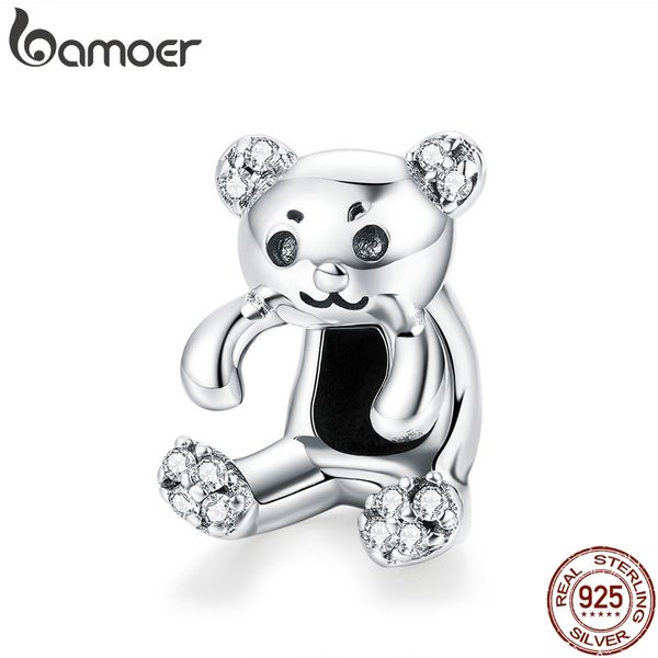 

bamoer authentic 925 sterling silver little bear pendant clear cz animal charms fit charm bracelets necklace diy jewelry scc984, Bronze;silver