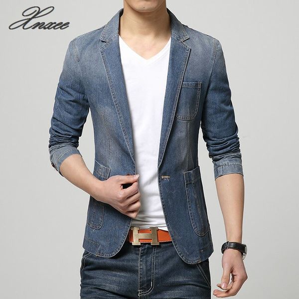 

2019 fashion mens denim blazer jacket coat slim fit casual autumn jeans blazer men suit, White;black