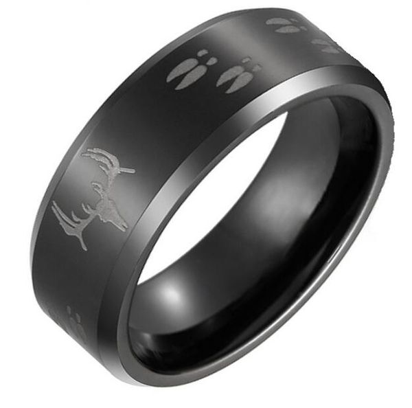 

custom brush black tungsten ring wholesales with antler engraved 8mm, Silver