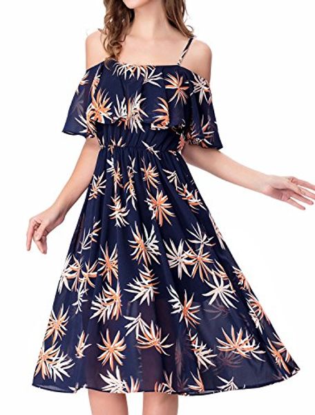 

noctflos summer off the shoulder floral chiffon midi dress for women casual party, Black;gray