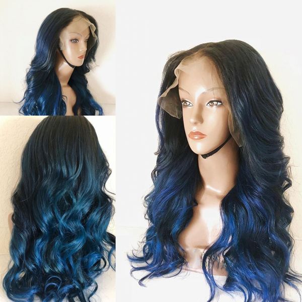 

ombre blue body wave 360 lace frontal human hair full lace wigs for black women preplucked hairline 13x6 deep part lace front wigs