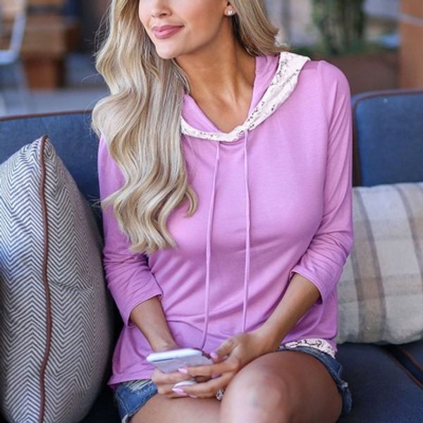 

2018 new women panelled shirts hooded pullover long-sleeve t-shirt ladies fashion autumn clothes female, Black