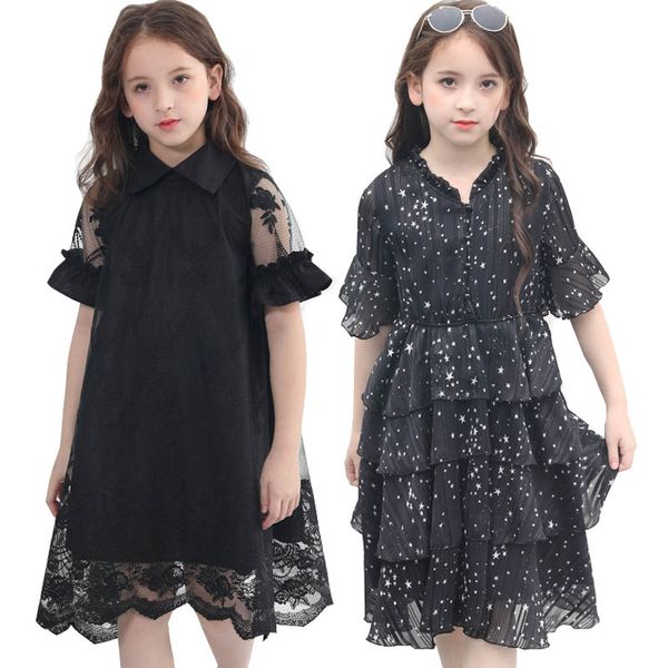 

teen girls dresses summer girls clothes chiffon print black mesh lace party princess dress 12 14 years kids dress children, Red;yellow