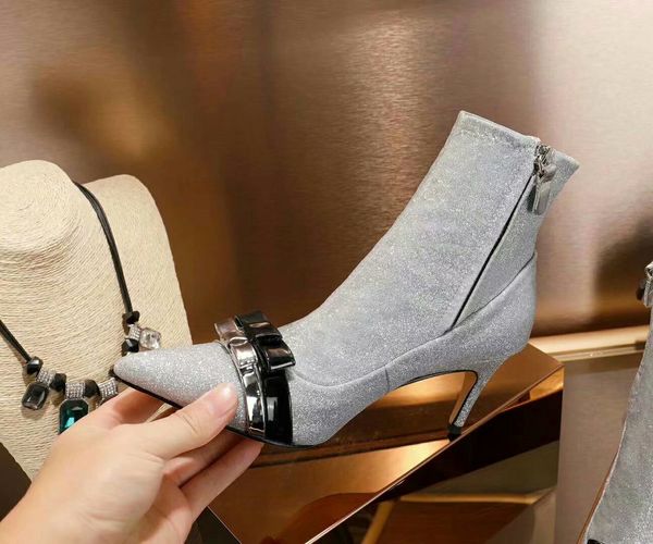 

new 2019 genuine leather brand luxe shoes women shoes high heels ankle in boots winter shoes women, Black