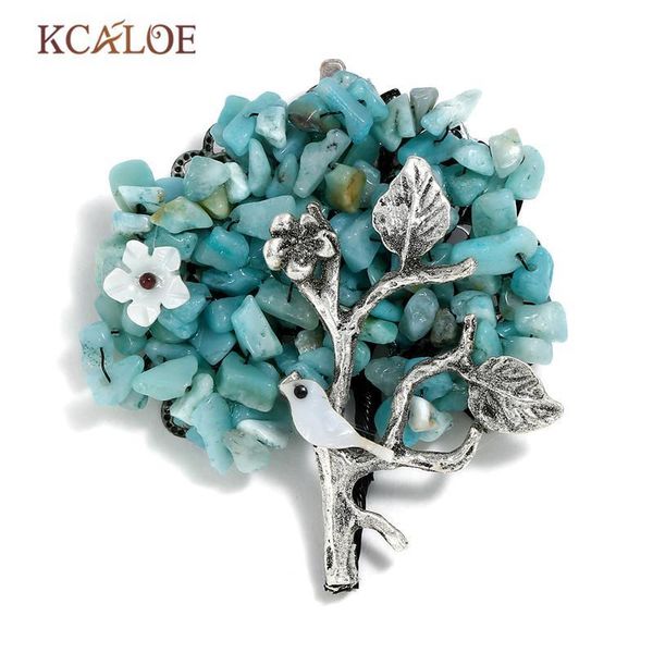 

wholesale bohemia blue natural stone collar pin brooches vintage antique silver color tree brooch fashion shell small flowers pins, Gray