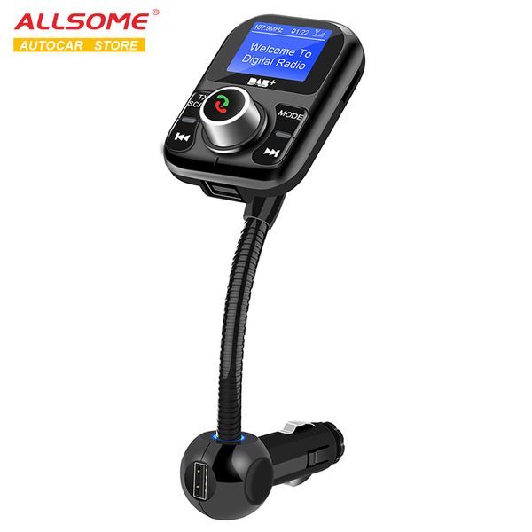 

allsome fm bluetooth transmitter dab receiver bluetooth handscar kit with lcd display supports dab udisk tf usb car charger