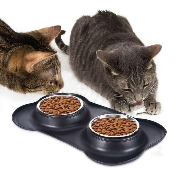 

dog bowl stainless steel pet feeder with no spill non-skid silicone mat