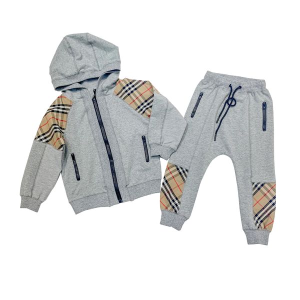 

Retail 2019 new boy girl plaid hooded cardigan track uit 2pc port uit et jacket pant kid luxury de igner outfit baby track uit, White