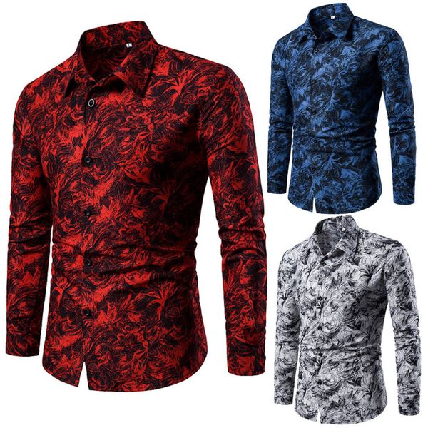 

2019 new style spring and summer men's casual pattern stand collar button long sleeve shirt high quality, White;black
