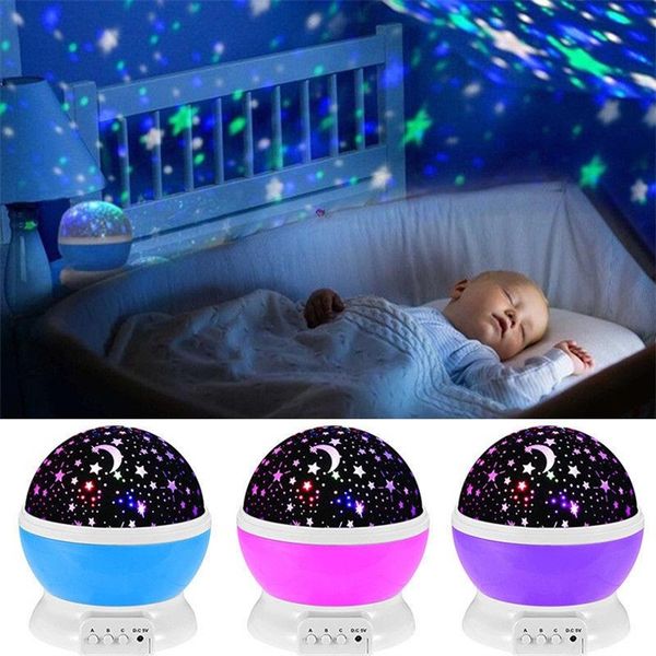 Acheter Romantique Led Veilleuse Tournante étoile étoile Lune Ciel Rotation Nuit éclairage Projecteur Lampe Enfants Enfants Bébé Lumières De Dormir De
