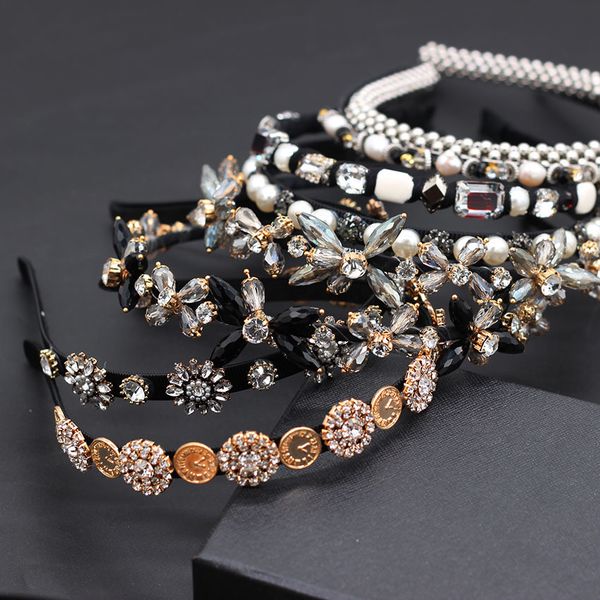 

korean version of the simple water droplets transparent wild headband baroque simple small particle geometry rhinestoheadband873, Golden;white