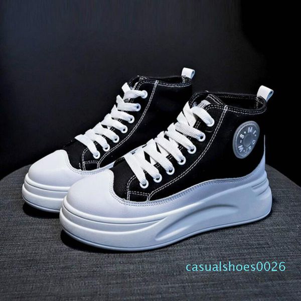 

sneakers female 2019 new autumn tide shoes net white wild korean version of the muffin platform womens breathable high-canvas shoes c26, Black