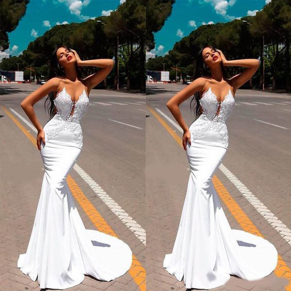 

new arrival mermaid prom dresses sheer neck sweetheart appliques backless satin formal dress long evening gowns ogstuff vestidos, Black