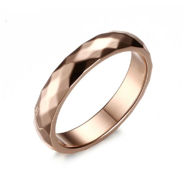

4mm wide hand cut rose gold color stainless steel wedding band engagement rings for women jewelry usa size 5-10 r-102, Silver