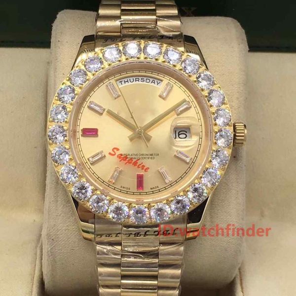 

luxury mens watches red mechanical automatic gold luxury designer daydate diamond iced out women mens watch wristwatches, Slivery;brown
