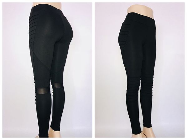 

women yoga trousers pants lateral knee folds tights female regular high waist dance active lady spot print leggings skinny silm motion, Black;white