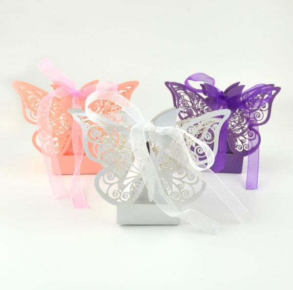 2019 2019 Butterfly Candy Box Pink Purple White Laser Wedding