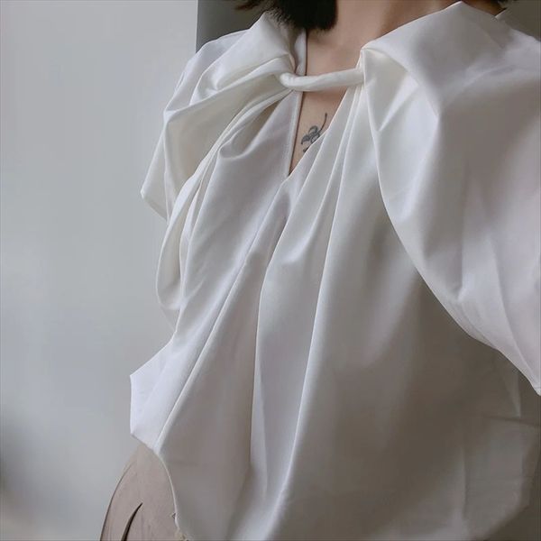 

nordic light luxury twisted short sleeve loose thin temperament ol commuting flying sleeve tee t-shirt top, White