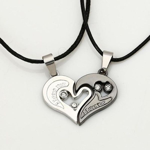 

1 pair fashion couple heart shape i love you pendant necklace lovers couples jewelry fashion gift accessories a1, Silver
