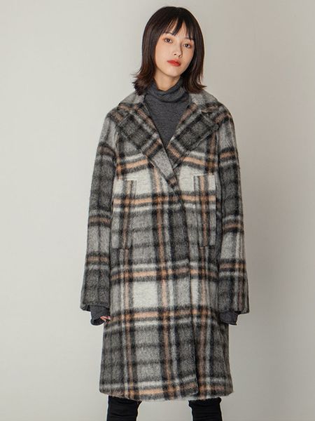 

2019 winter coat women wool overcoat casual double breasted women coat long lapel plaid winter, Black