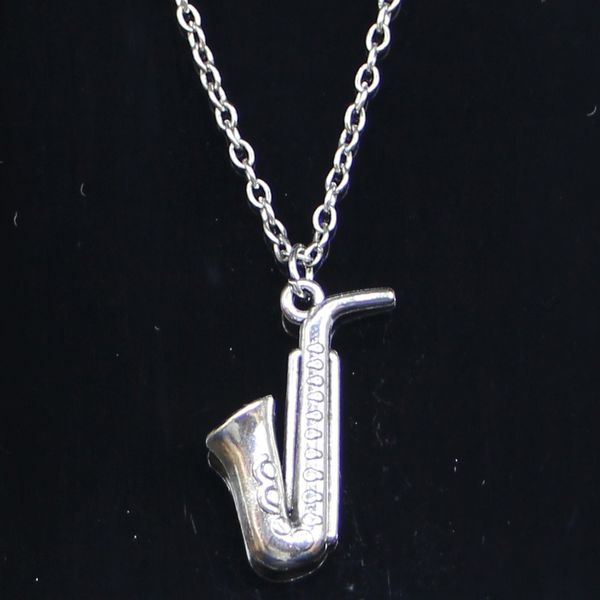 

20pcs new fashion necklace 26x21mm horn saxophone silver pendants short long women men colar gift jewelry choker