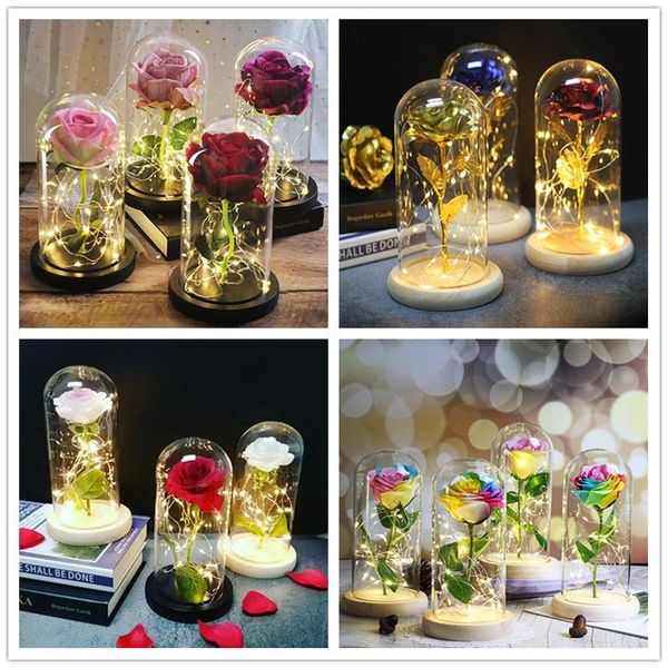 

in stock rose led flower lamp decorative dried flowers in glass preserved roses glass dome christmas gift