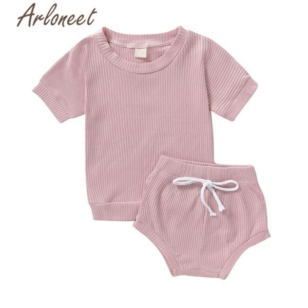 

arloneet clothes children baby boys girls solid t shirt short sleeve cotton shorts 2pcs children baby girls summer outfits, White
