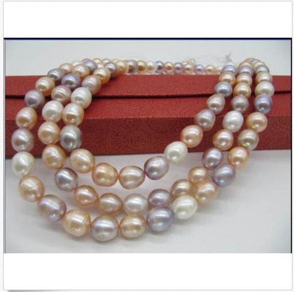 

12-10mm genuine natural baroque multi-color south sea pearl necklace 50 14k, Silver
