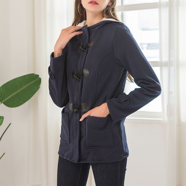 

women parkas coat plus size 5xl outwear horn button hooded coat winter jacket women cotton coats jackets and coats, Black