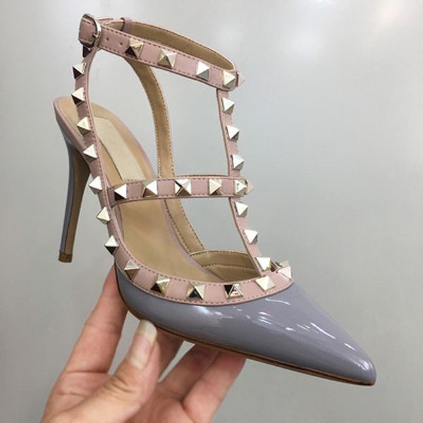 

women pumps wedding shoes woman slingbacks high heels sandal nude fashion ankle straps rivets shoes high heels, Black