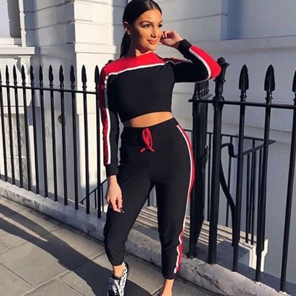 

women's sports suits 2pcs women tracksuit sweatshirt pants sets sport long sleeve wear casual suit ensemble sport femme#y15, White;black