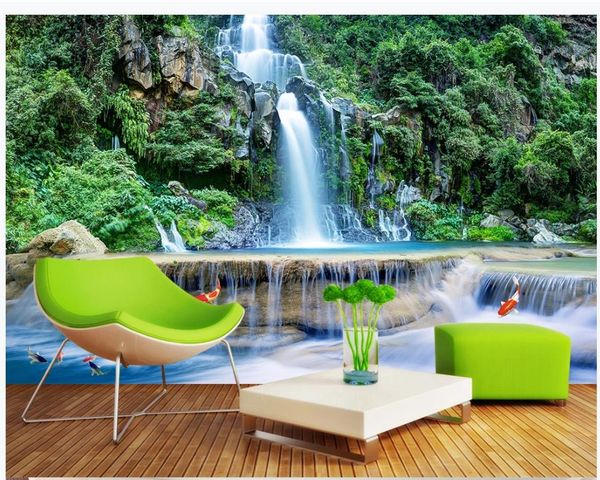 

modern living room wallpapers mountain waterfall flowing water 3d mural landscape background wall
