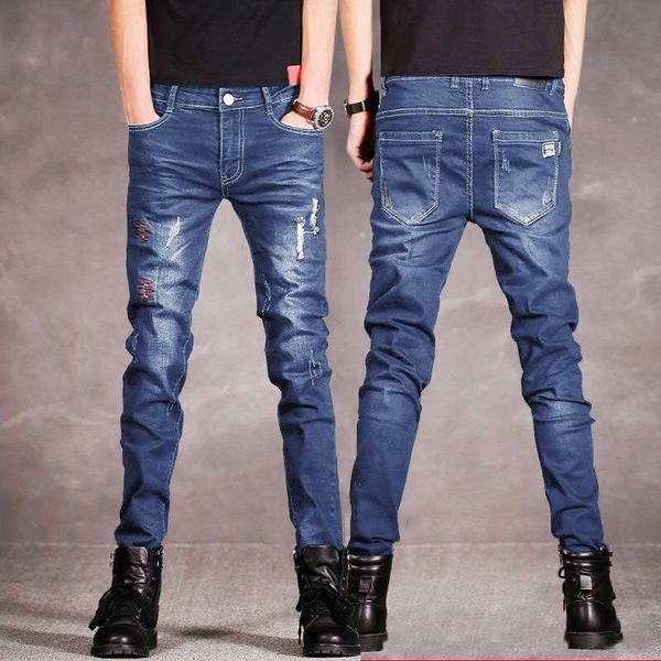 

men jeans business casual thin summer straight slim fit blue jeans stretch denim pants trousers classic cowboys young man