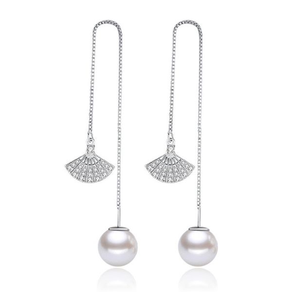 

мода кисточкой серьги падения для женщин кубический цирконий имитация жемчуга геометрическая линия уха мотаться заявление длинные ювелирные, Silver