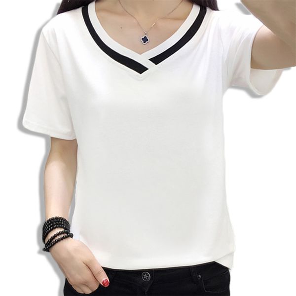

women t shirt summer fashion plus size t shirts cotton 2019 new solid color casual short sleeve o-neck elegant womens  5xl, White