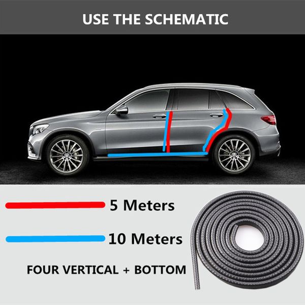 5m 10m Universal Car Door Edge Scratch Protector Strip Sealing Guard Trim Automobile Door Stickers Decoration Car Styling Car Detailing Kits Car