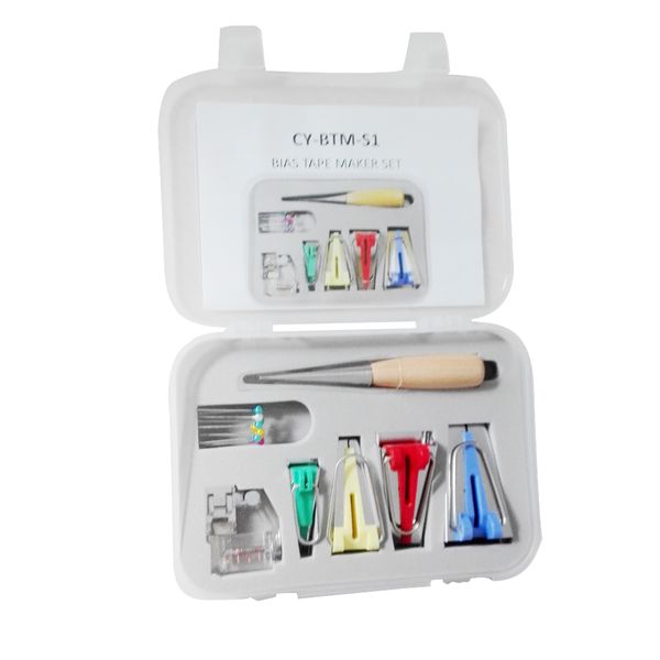 

box of binding foot bias tape maker awl pin set quilting sewing, Black