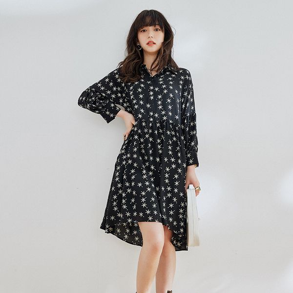 

rongtai] маленькое настоящее шелковое платье 2020 лето новый стиль шелк шелковицы пояс плед черный большой a-line, Black;gray