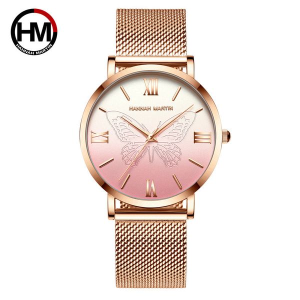 

luxury women bracelet watches brand fashion 3d pink butterfly quartz watch ladies dress wrist watches steel mesh clock gifts, Slivery;brown