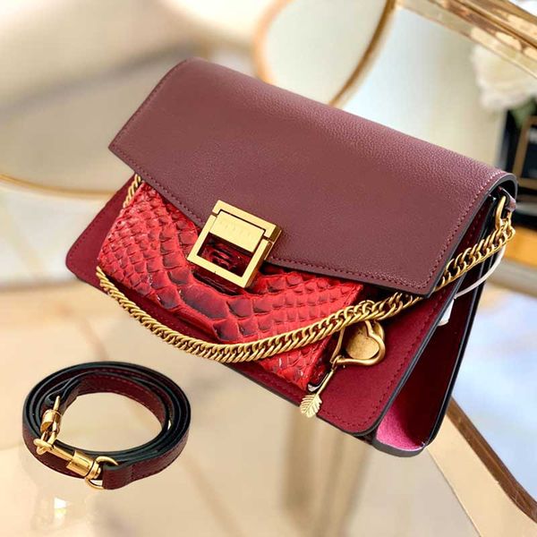 

bag quality high wallet women leather chain handbag genuine lady shoulder bag crossbody oblique purse mnfcp, Red;black