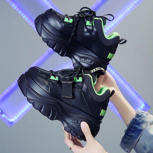 

winter chunky sneakers for women fashion ladies 7cm wedges designer dad casual shoes woman leather sports platform sneakers 2019, Black