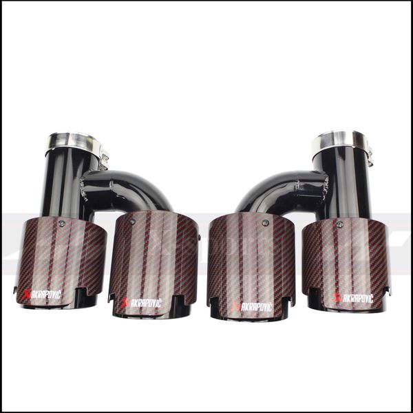 

akrapovic red glossy carbon fiber car exhaust muffler tip tailpipe universal h shaped 4 slot stainless black ing