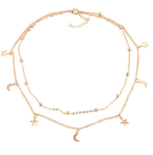 

fashion-ayer leaf chain necklaces jewelry for women bohemian blue stone choker chain jewellery gargantilha ing, Silver