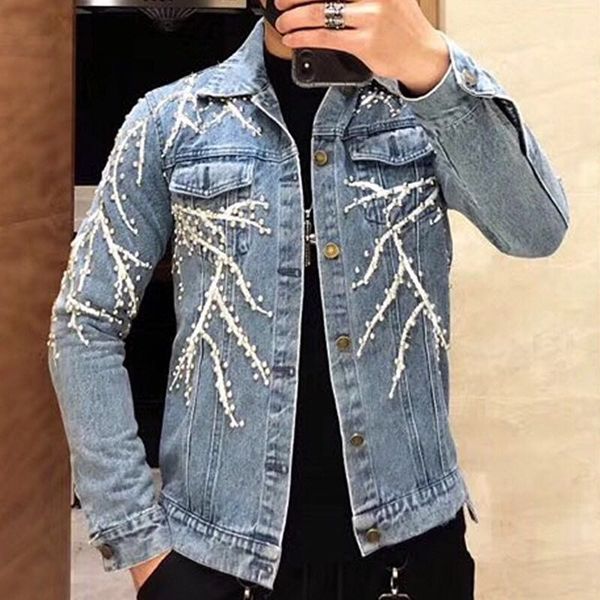 

kiovno punk дерева вышивка джинсовой куртки мужчины хип-хоп уличная заклепка джинсы куртки мужской harajuku, Black;brown