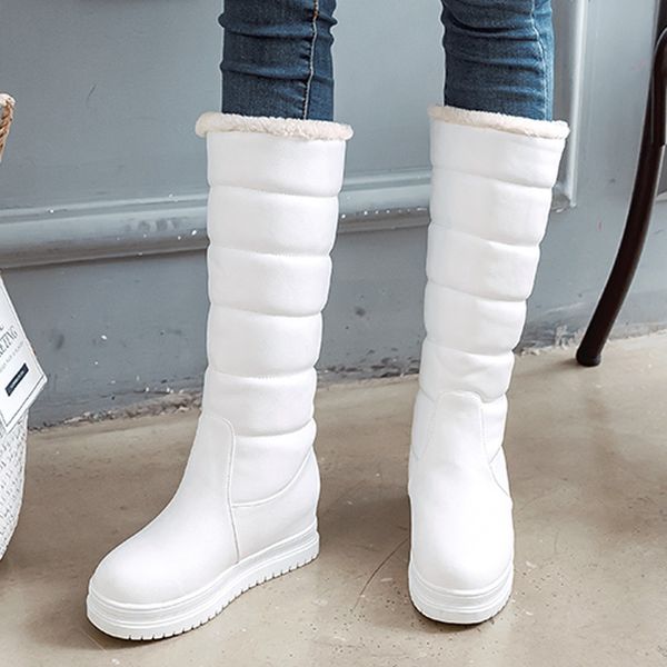 

snow boots women fashion long woman boots leather waterproof calf high boot female slip on boot winter warm booties, Black