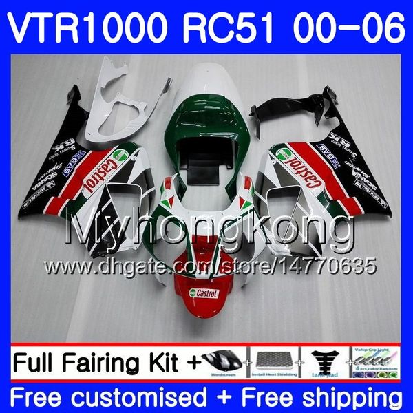 Kit para HONDA VTR1000 RC51 SP1 SP2 00 01 02 03 04 05 06 257HM.2 RTV1000 VTR 1000 Castrol verde 2000 2001 2002 2003 2004 2005 2006 Carenagem