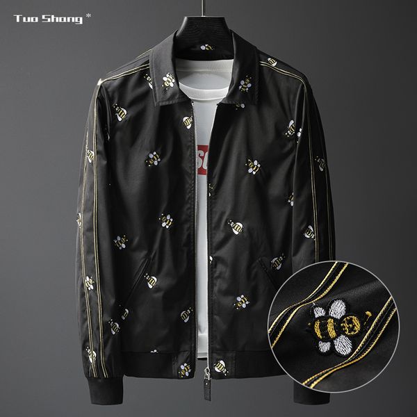 

2019 casual bees embroidery bomber jacket men jaqueta masculina mens jackets coat chaquetas hombre veste homme casaco masculino, Black;brown